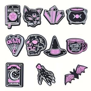 11x Halloween Witch Ouija Wiccan Tarot Occult Charms Shoe Goth Cat‎ Mules Clogs
